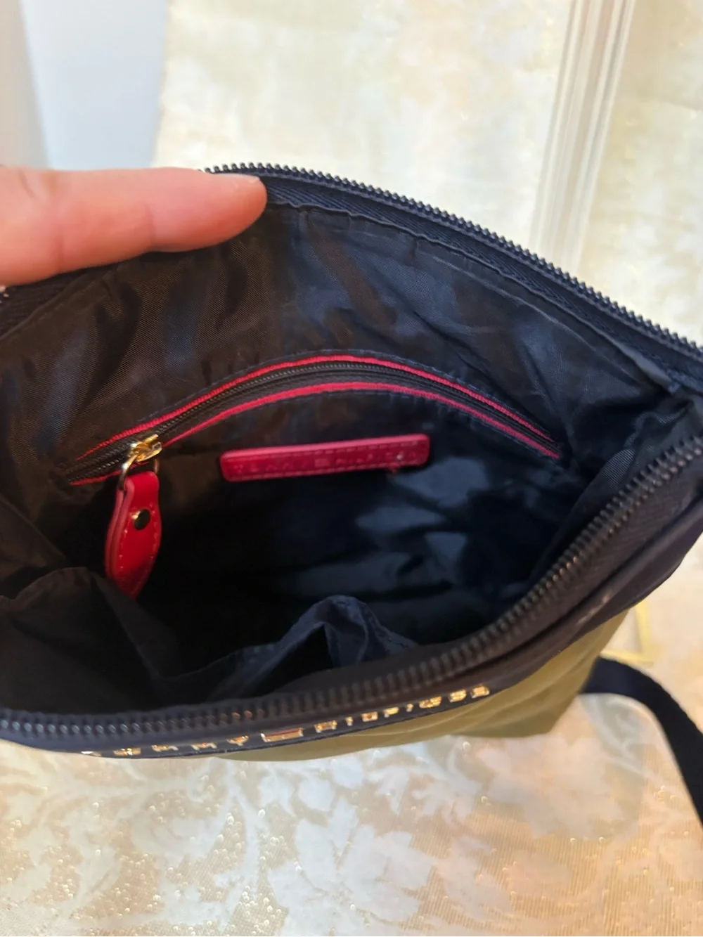 Tommy Hilfiger Olive and Navy Quilted Crossbody Bag
